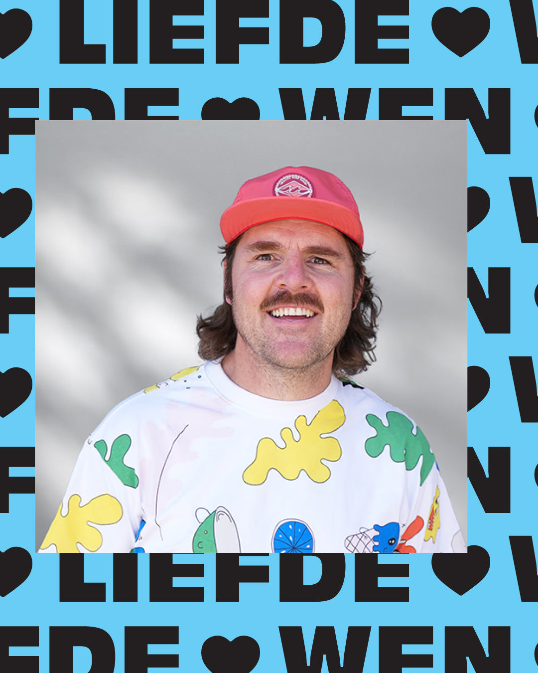 Portrait framed by the Liefde Wen wordmark pattern